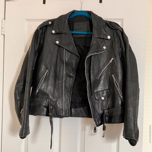 Jackets & Blazers - VINTAGE OVERSIZED BLACK LEATHER MOTO JACKET